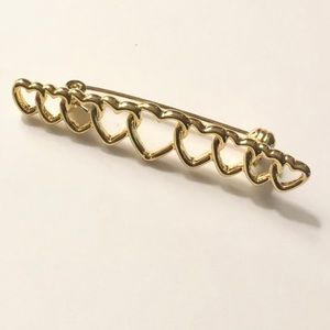 Row of hearts pin brooch gold vintage